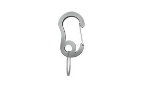 Srebrny karabinek z małym pierścieniem rozdzielczym, trwały, 13x22mm, do mocowania adresówek lub akcesoriów na obrożach.