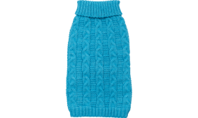 Niebieski ciepły sweter z bawełny dla psów z wzorem w warkocze, dodatkowa ochrona, wysokiej jakości materiał bawełniany.