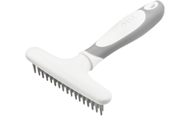Szczotka do podszerstka psa z 32 metalowymi igłami, białą ergonomiczną rączką, do pielęgnacji sierści.