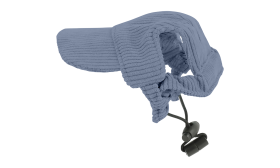 Corgi w oddychającym niebieskim sportowym kapeluszu dla psa, lekkim, wysokiej jakości, stylowy i chłodny wygląd.